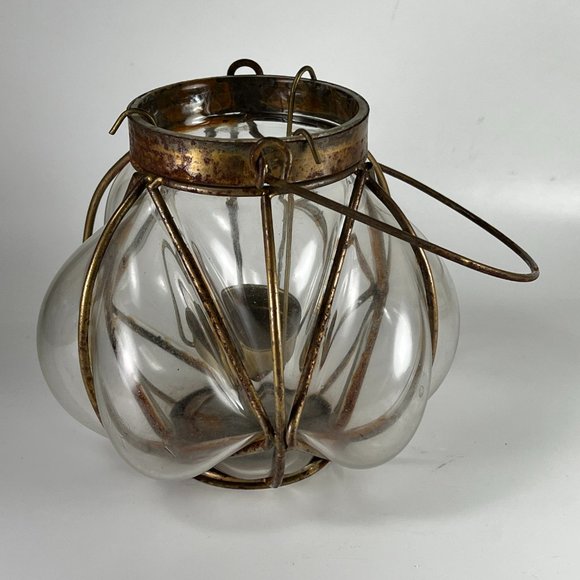 Vintage Handblown Round Wire Caged Glass Tea Light Candle Holder - Picture 7 of 16